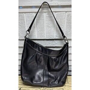 Coach Black Leather Zip Top Shoulder Bag Ladies Purse Grey Lined